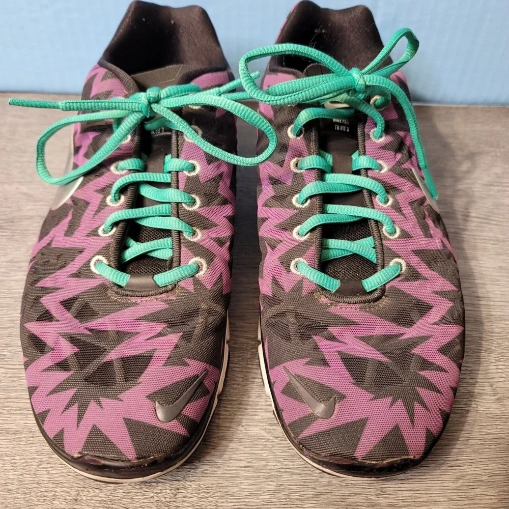 Nike Free TR Fit 3 Running‎ Race Shoes Womens US 9 Purple Black Teal Swoosh Logo